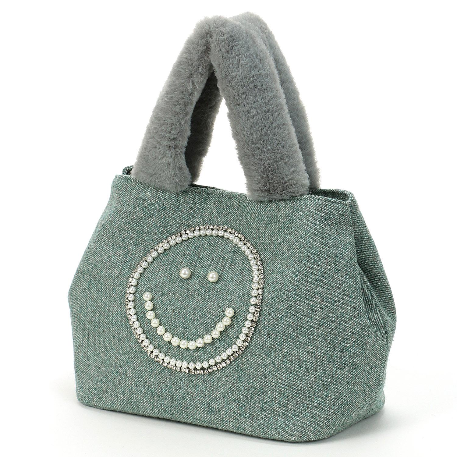 [クーコ] トートバッグ SMILEY パール刺繍xエコファーハンドルトートバッグ 2553111702 グリーン(360)