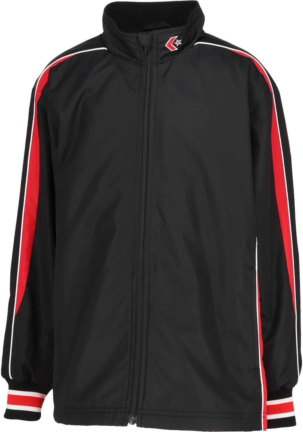 [コンバース] バスケ ウインドブレーカー ジュニアウォームアップシャツ 撥水 透湿 20cmサイズ調整可能 ジャストアジャスト CB452501S キッズ ブラック×レッド 160