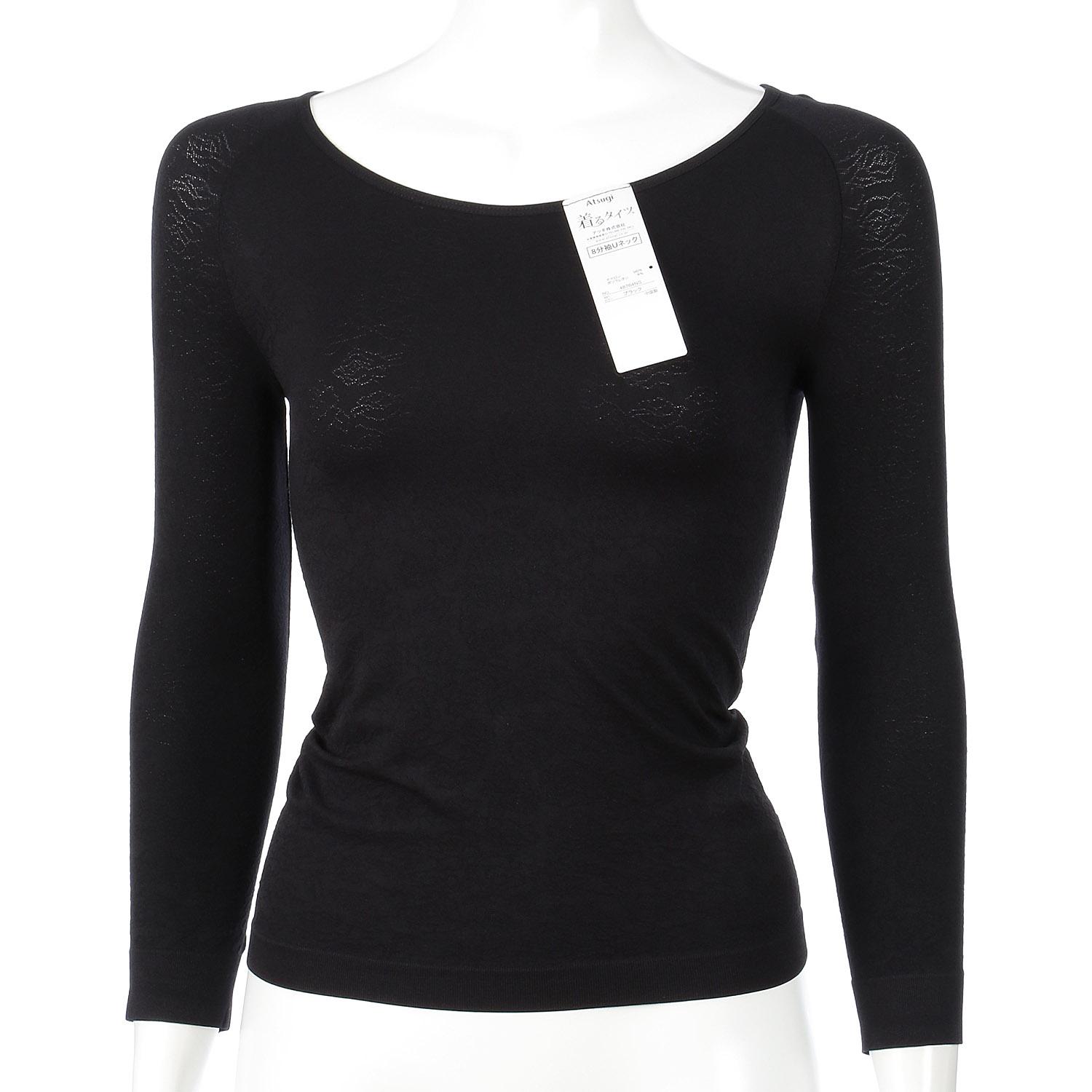 着るタイツ8分袖 ローズ ブラック M