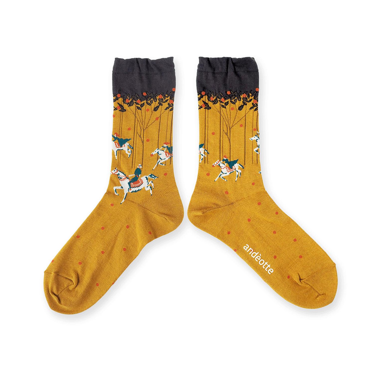 andeotte ハイゲージクルーソックス HORSE マスタード