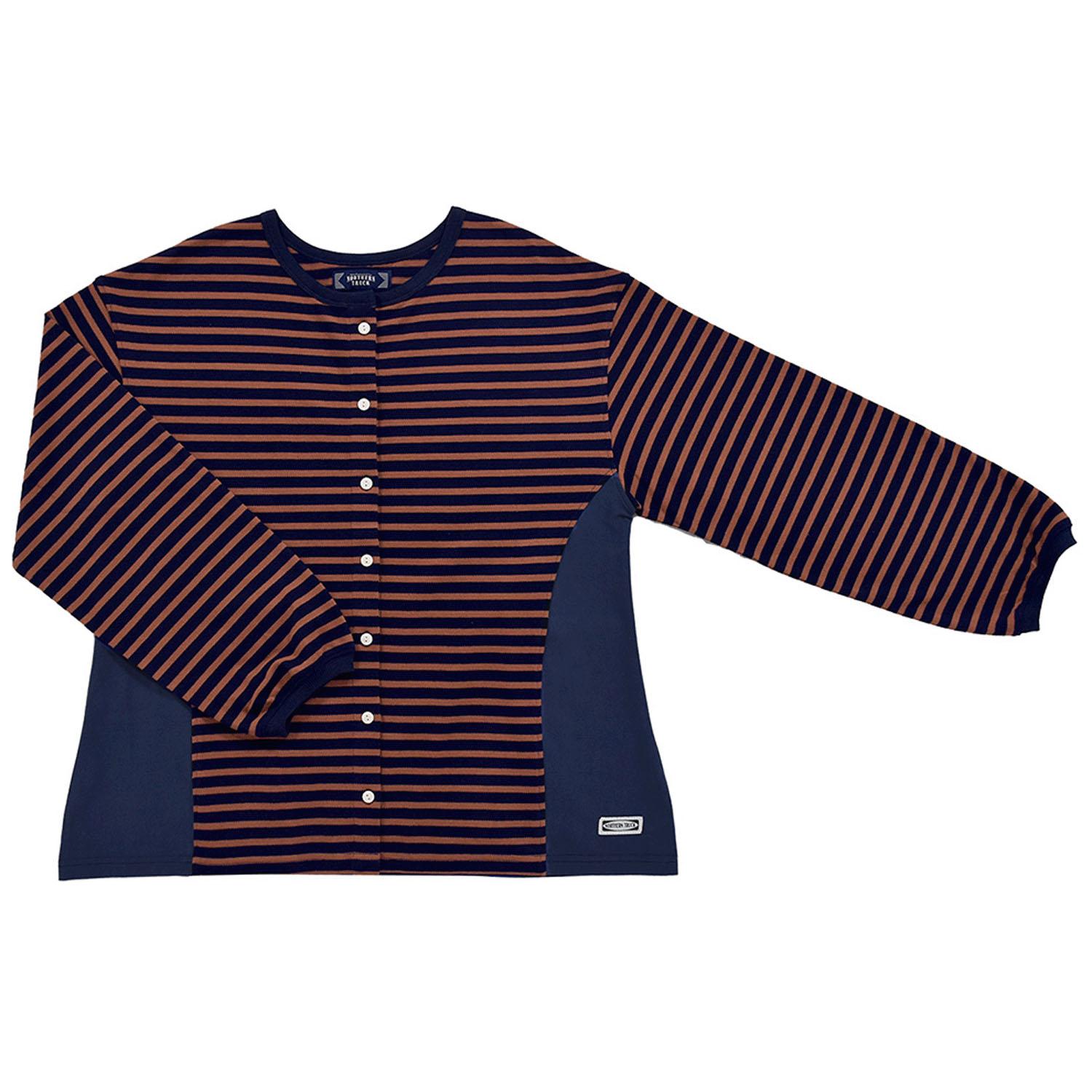 Northern Truck 布帛使いボーダーカーディガン ネイビー×ブラウン M