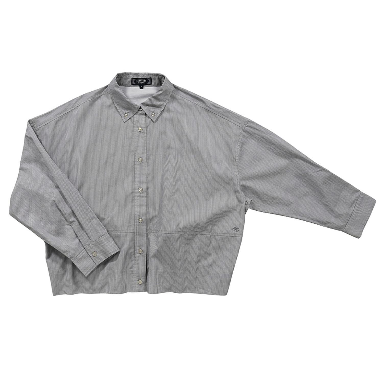 Northern Truck ボタンダウン裾バルーンシャツ グレー×オフホワイト L