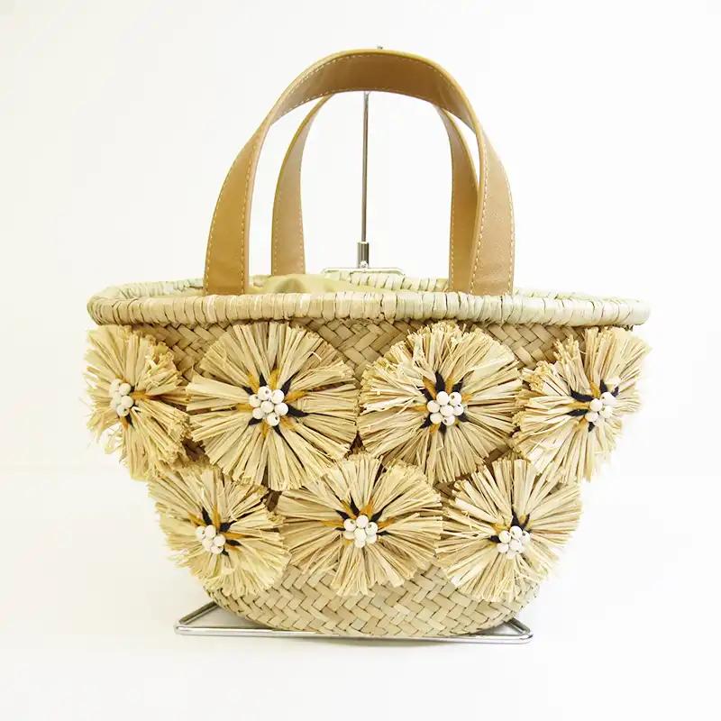 cache cache ラフィアフラワー付カゴバック/BE