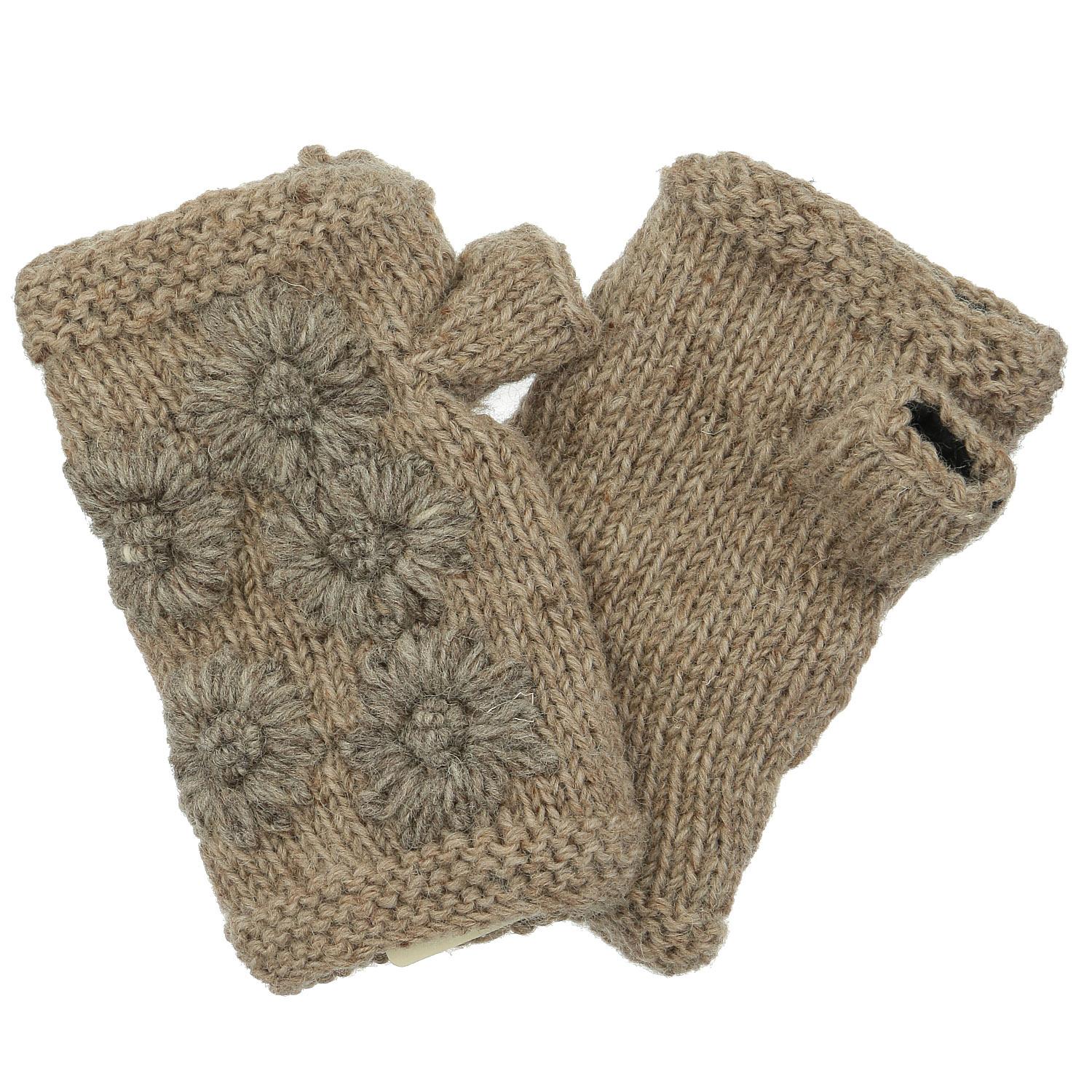 ネパール製 シンプルフラワー ショート丈ハンドウォーマー