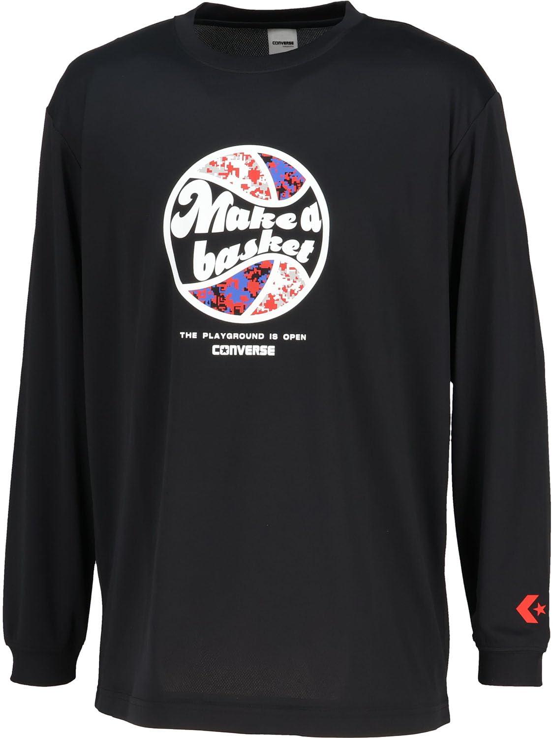 [コンバース] バスケ 長袖シャツ プリントロングスリーブシャツ 吸汗 速乾 CB252366L 男女兼用 ブラック×C.レッド XO