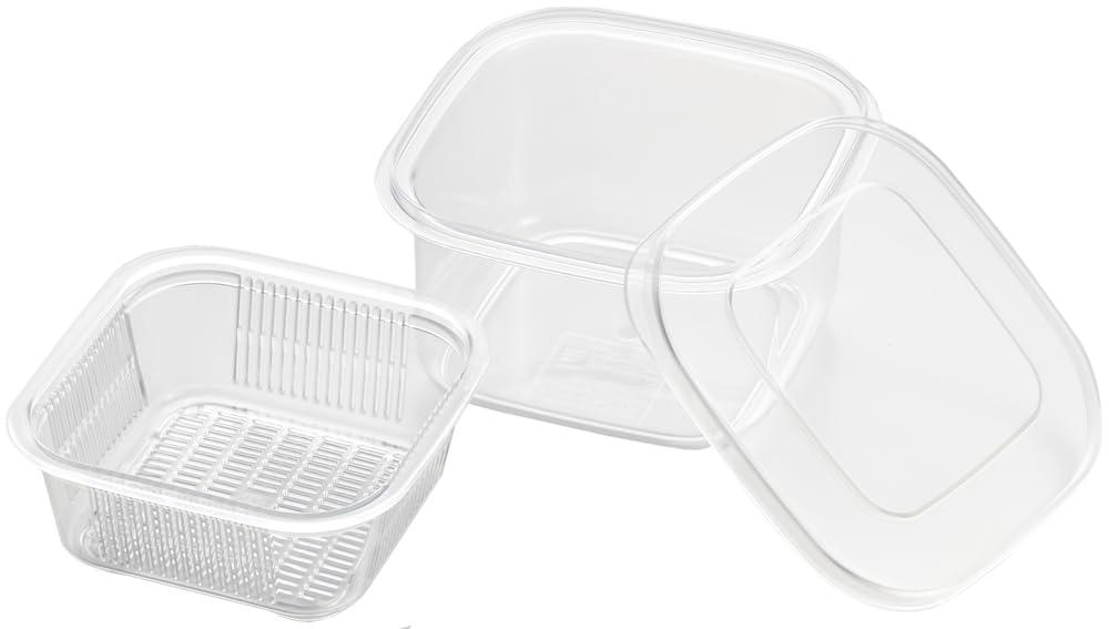 ヨシカワ クリアな角型 レンジ容器 (ザル付) 4003102