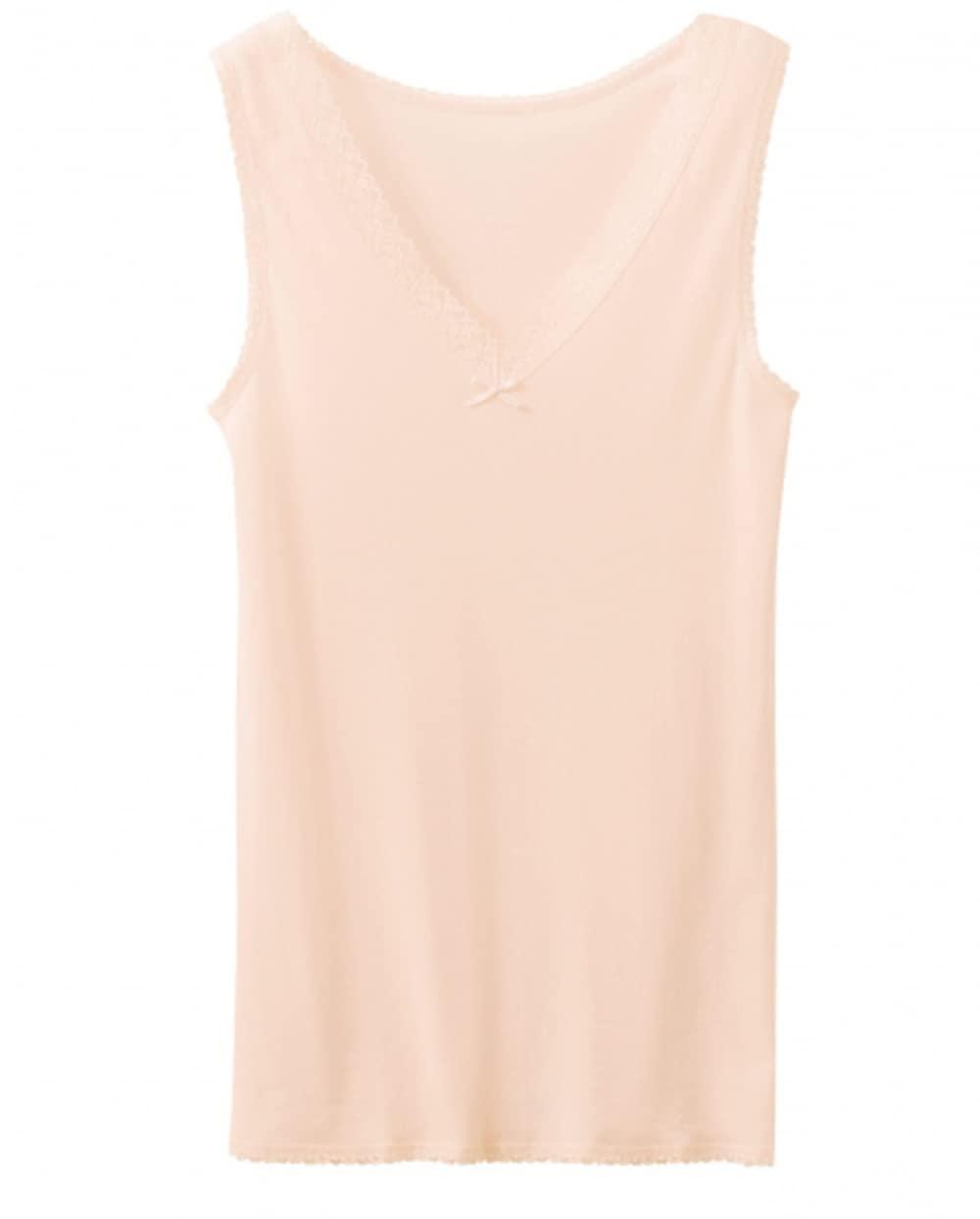 [asamerry] アングル ANGLE アサメリー 婦人インナー ベーシックシリーズ 衿レース細め 袖なしシャツ 302100 日本製 (M, 138ペールピーチ)