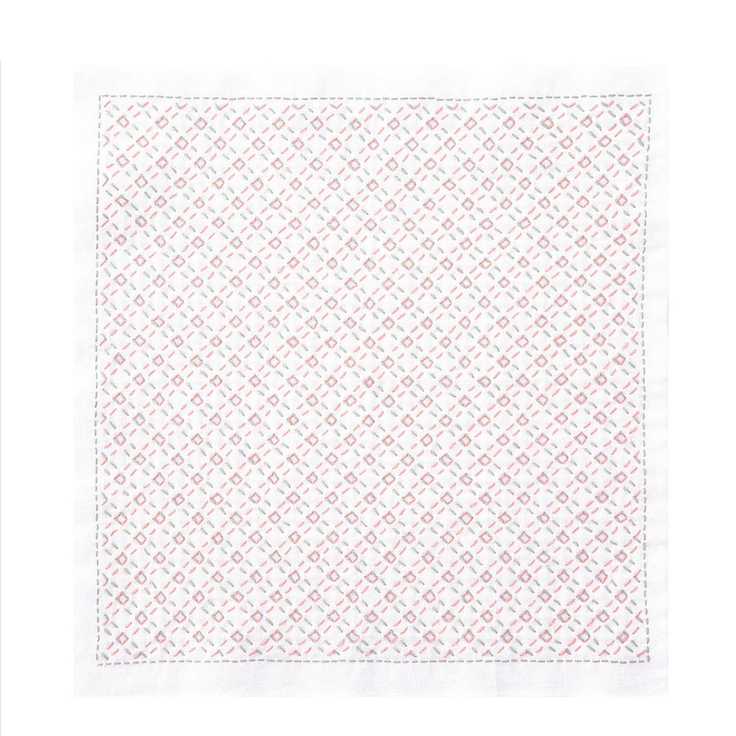 オリムパス製絲 一目刺しの花ふきん 刺し子キット チェック 約横34cm×縦34cm OLY-SK-384