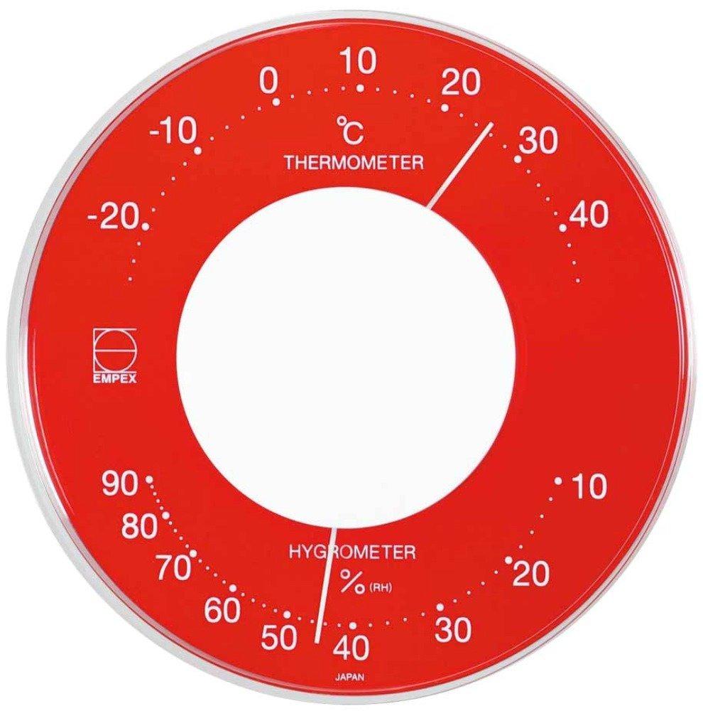 EMPEX 温度・湿度計 セレナカラー 丸型 置き掛け兼用 LV-4355 レッド