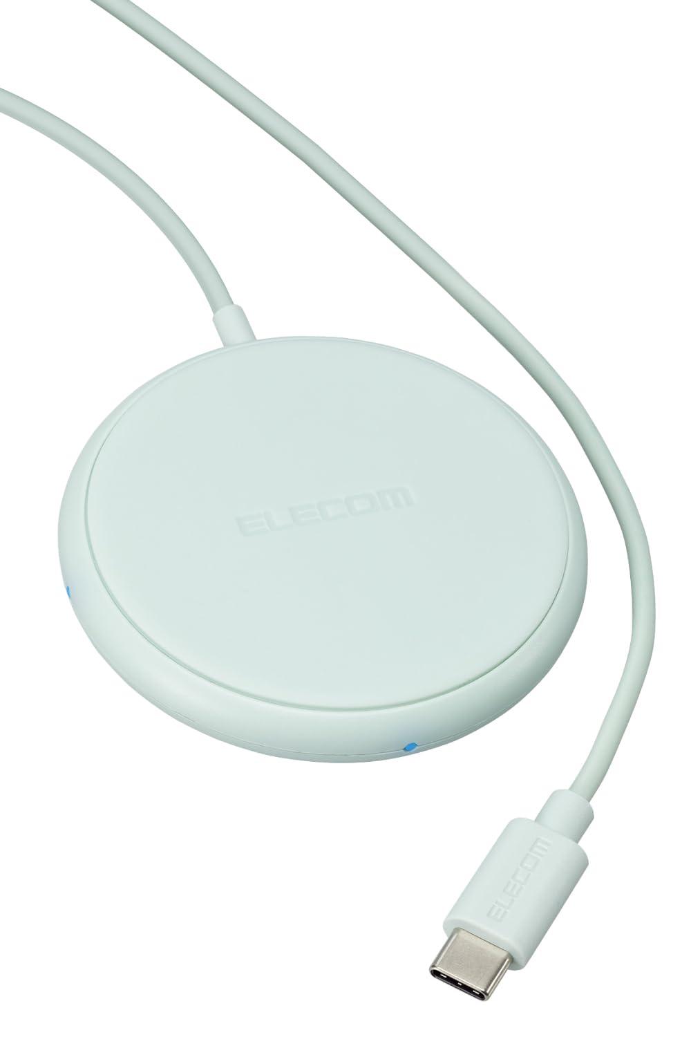 エレコム ワイヤレス充電器 Qi 正規認証品 コンパクトサイズ 5W ケーブル一体(1m) 滑り止めパッド 動作確認用LED USB充電器は別売り グリーン W-QA25GN