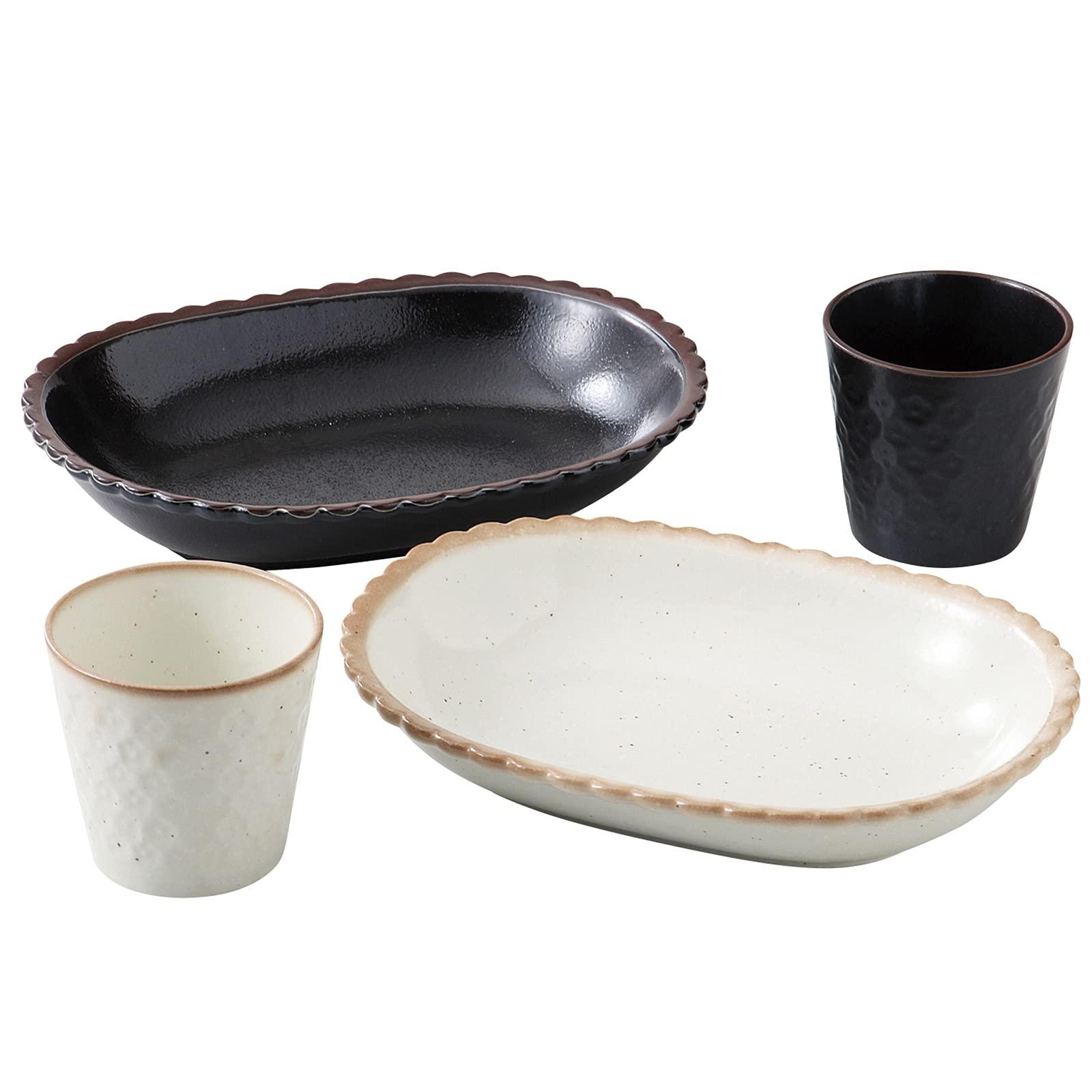 西海陶器 美濃焼 ランチセット ペア ビスケ 日本製 19872 プレート 22.5×16.5×4cm、カップ Φ8×7.5cm