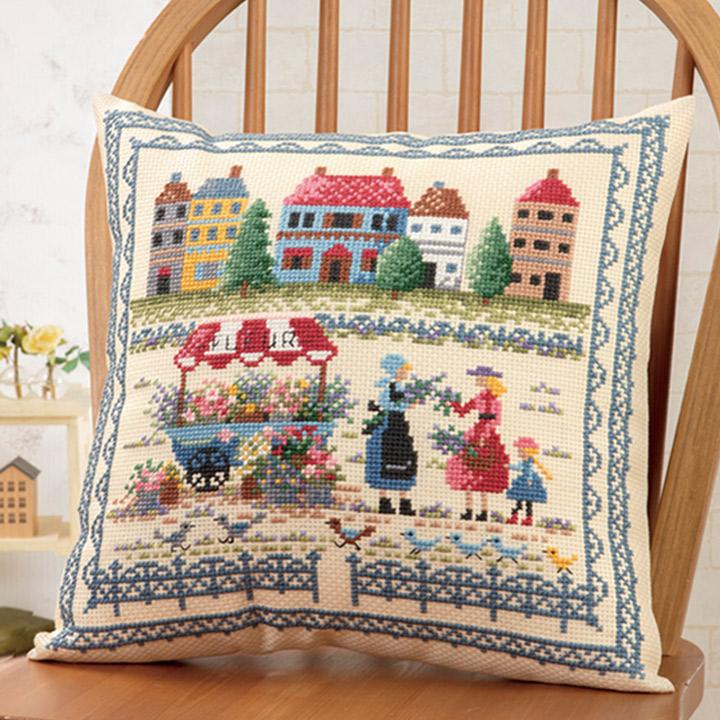 オリムパス製絲 オノエメグミ 刺しゅうキット クッション 6058・街の風景