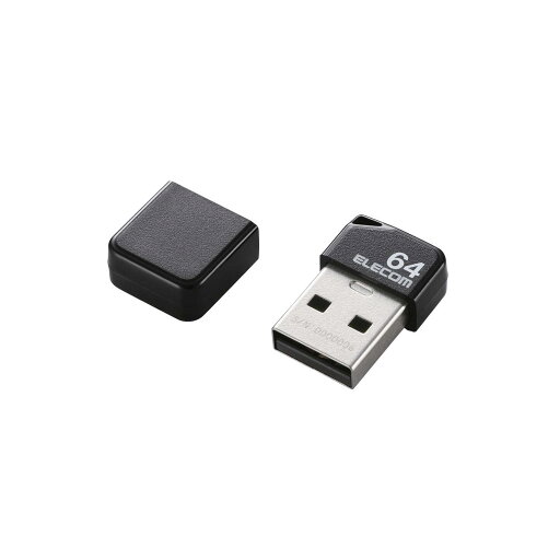エレコム USBメモリ 64GB USB2.0 小型 キャップ付ブラック MF-SU2B64GBK エレコム USBメモリ 64GB USB2.0 小型 キャップ付ブラック MF-SU2B64GBK