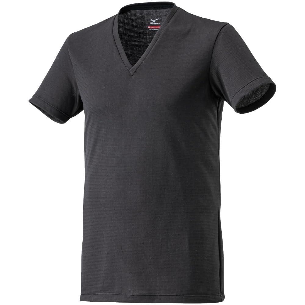 [ミズノ] 発熱素材インナー ブレスサーモアンダーウェア 薄手 for Daily Vネック半袖シャツ メンズ ブラック LL