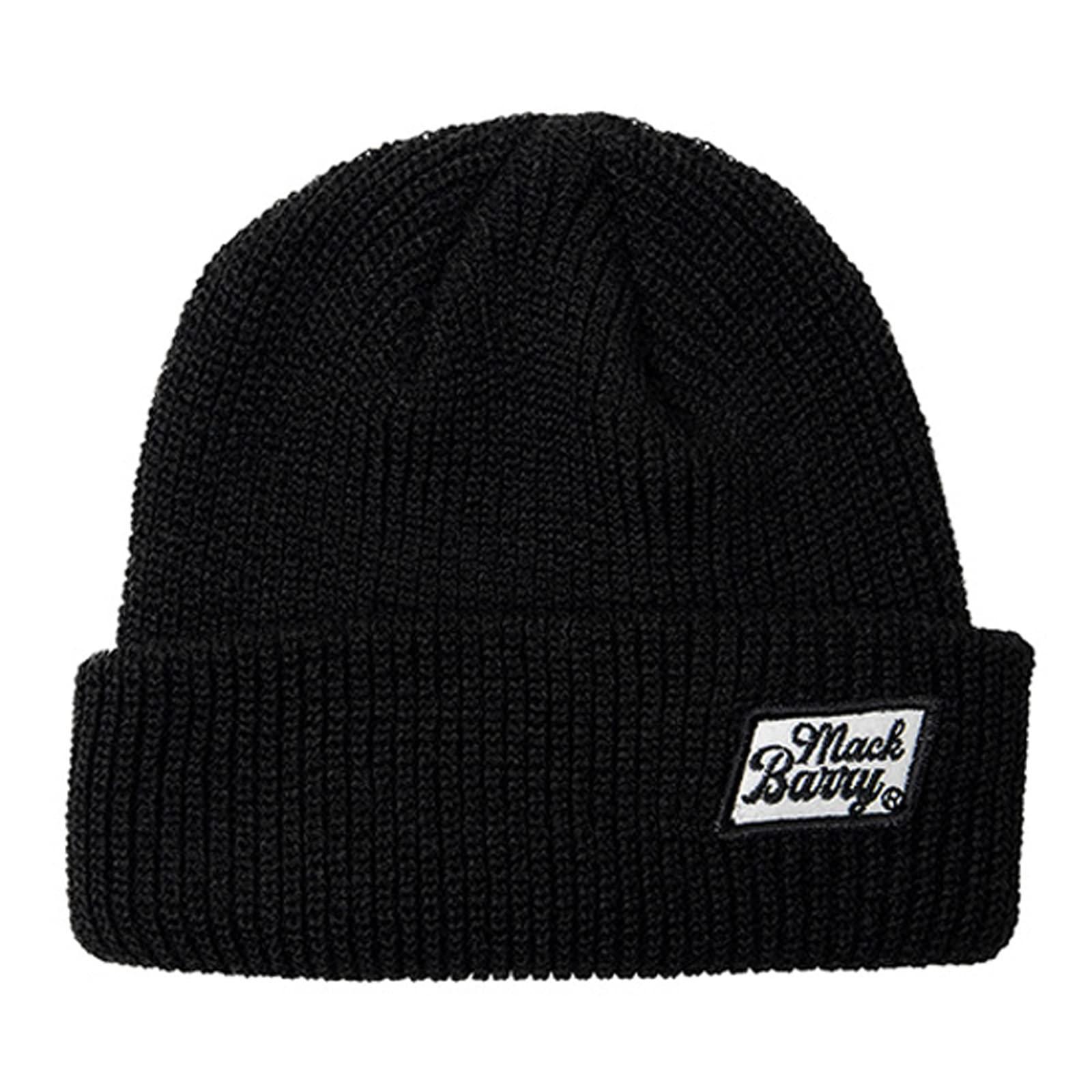 MACK BARRY(マクバリー) CLASSIC PATCH SHORT BEANIE 大きいサイズ ニットキャップ ニット帽 男女兼用 メンズ レディース ヒップホップ スポーツ ジム ダンス おしゃれ かわいい シンプル ブラック アクリル (ブラック)