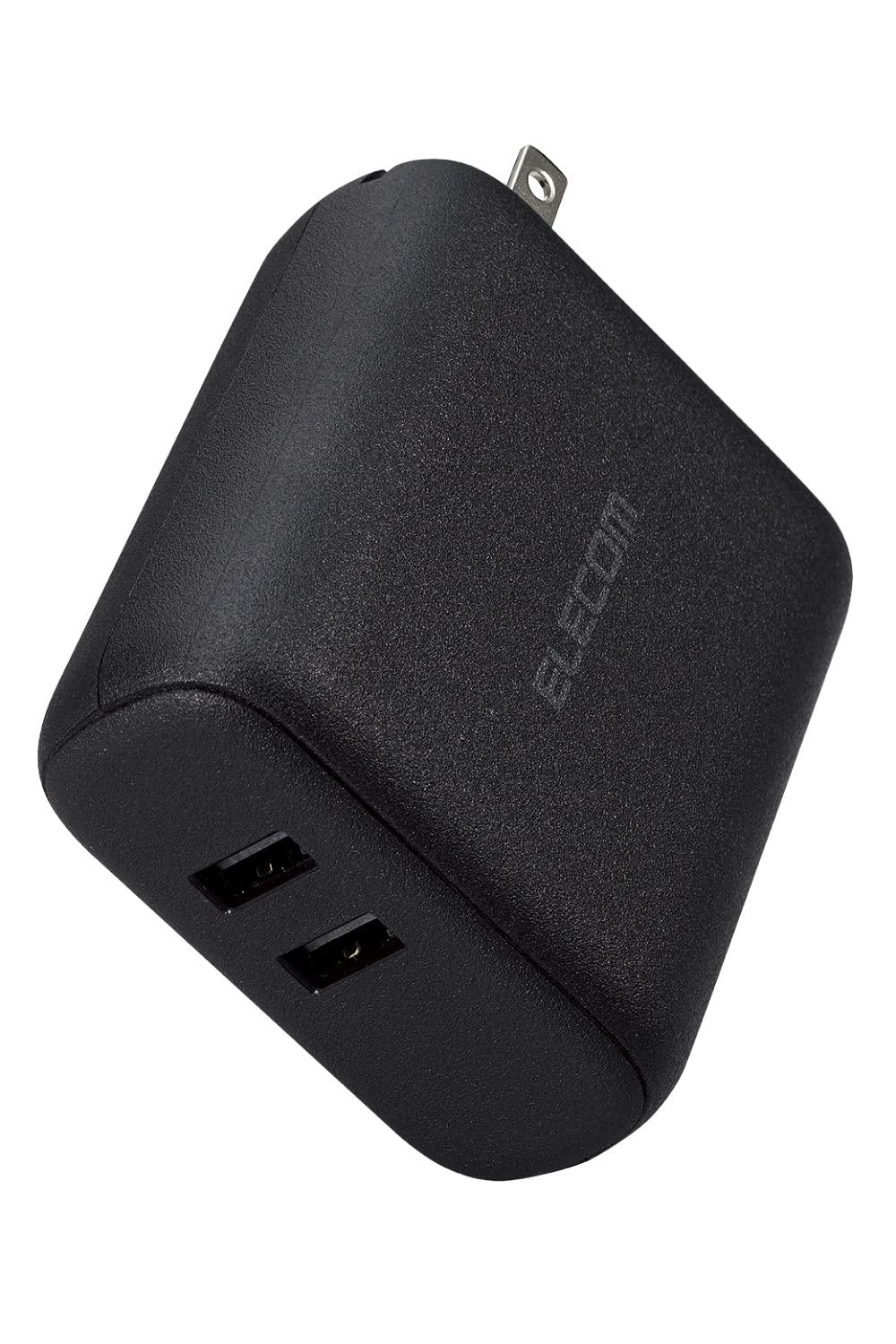 エレコム(ELECOM) モバイルバッテリー コンセント一体型 5000mAh 12W出力 2ポート USB-A×2 折りたたみ式プラグ 機内持ち込み可 [iPhone Android 等対応] ブラック DE-AC06-5000BK
