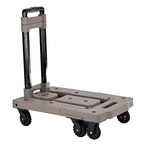 エツミ 台車 コンテナ キャリー 耐荷重 150kg 7輪仕様 固定ロープ 4本 【広がる荷台】 サンド VE-7708