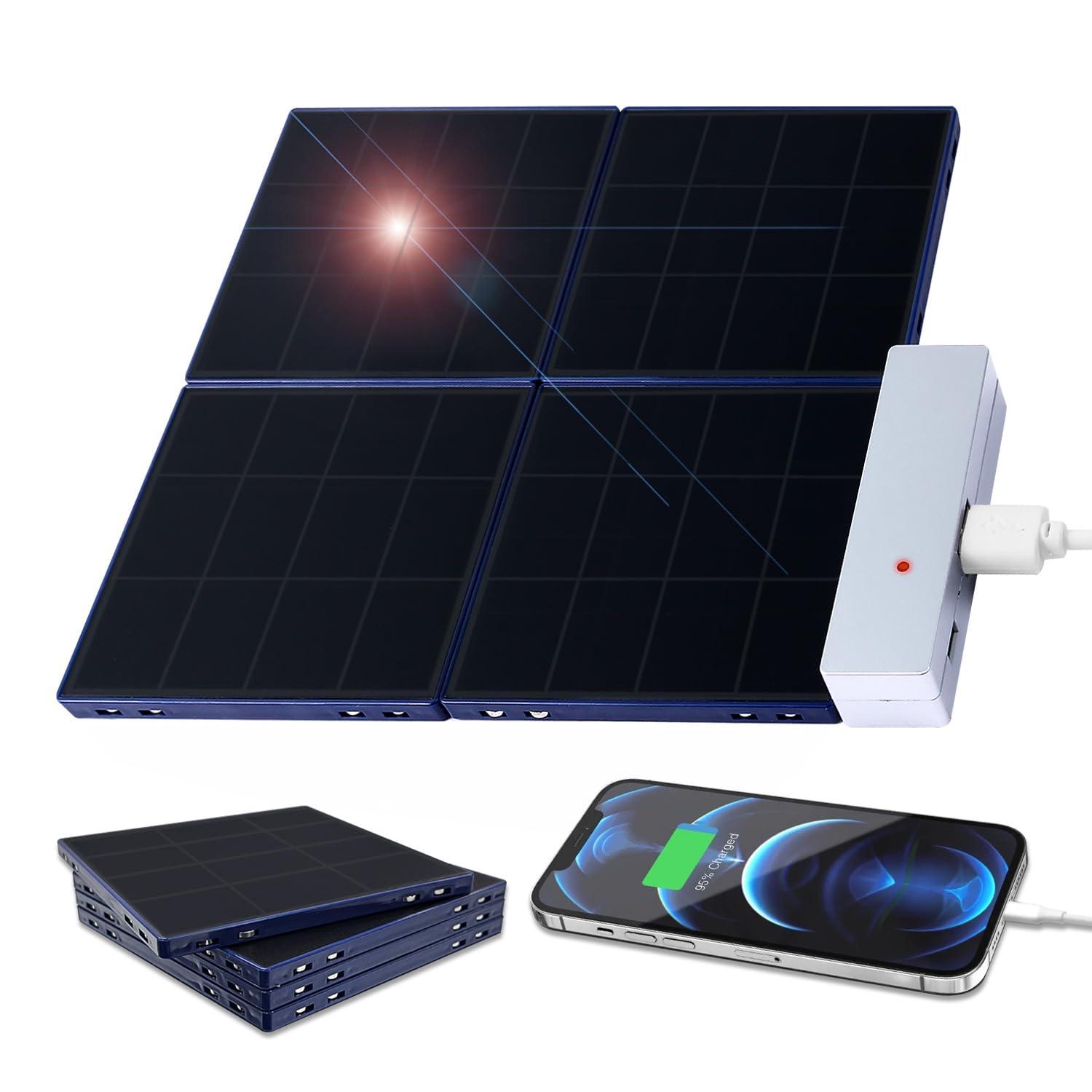 SolarBrick ソーラーパネル ポータブル充電器 4枚 セット [ くっつけて充電 マグネット式パネル拡張 超軽量 & 超小型 スマホ充電 USB 2ポー...