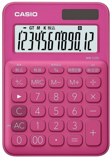 カシオ カラフル電卓 ビビッドピンク 12桁 ミニジャストタイプ MW-C20C-RD-N カシオ カラフル電卓 ビビッドピンク 12桁 ミニジャストタイプ MW-C20C-RD-N