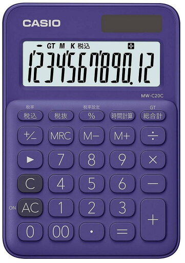 カシオ カラフル電卓 パープル 12桁 ミニジャストタイプ MW-C20C-PL-N カシオ カラフル電卓 パープル 12桁 ミニジャストタイプ MW-C20C-PL-N