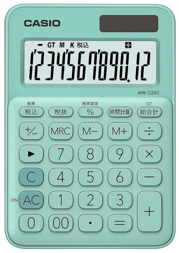 カシオ カラフル電卓 ミントグリーン 12桁 ミニジャストタイプ MW-C20C-GN-N カシオ カラフル電卓 ミントグリーン 12桁 ミニジャストタイプ MW-C20C-GN-N