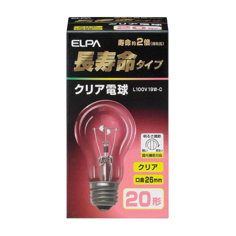 エルパ (ELPA) 長寿命クリア 電球 照明 間接照明 E26 19W クリア L100V19W-C
