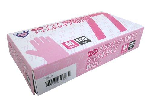 宇都宮製作 生き活きプラスチック手袋77 ディスポタイプ 粉なし 100枚入 M