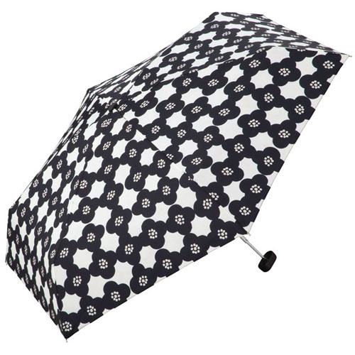 Wpc. 雨傘 カメリア ミニ ブラック 折りたたみ傘 50cm レディース 晴雨兼用 コンパクト スクエアタイプ クラッチタイプの収納袋 フック付き 持ち運びに便利 花柄 北欧 レトロ 通勤 通学 おしゃれ 可愛い 女性 4360-155-002