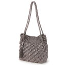 COOCO メタリック柄編みロングハンドルトートバッグ チャコールグレー