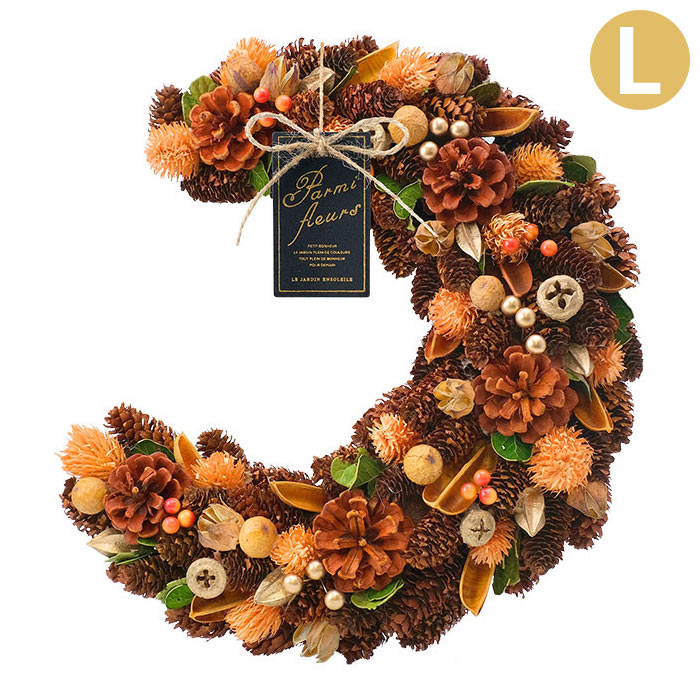 リース フラワーリース 三日月型 クレセント型 秋 ハロウィン HWクレッセントリース L オレンジオータム2025のサムネイル