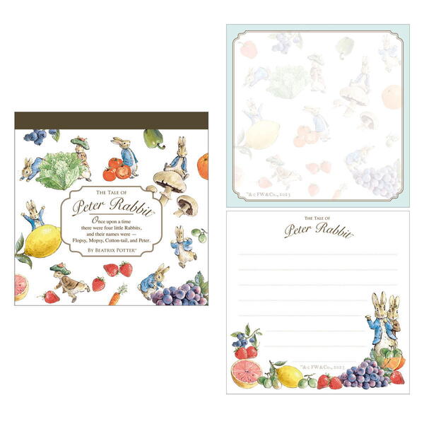 【スーパーセール10%OFF】 ピーターラビット スクエアメモ帳(フルーツ&ベジ)PR-MP022 4996740603228 Peter Rabbit メール...