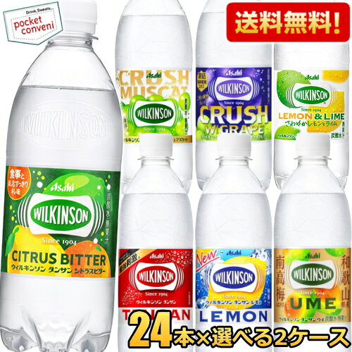 ウィルキンソン タンサン 炭酸水 送料無料 アサヒ 500mlPET 48本(24本×選べる2ケース) ノーマル レモン グレープフルーツ ウメ ウイルキンソン ゼロコーラ マスカット クラッシュダブルグレープ レモン＆ライム レモンライム 割り材 炭酸水 ソーダ水のサムネイル