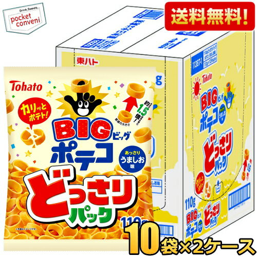  東ハト 110g どっさりパック ビッグ ポテコ うましお味 20袋(10袋×2ケース) BIG メガサイズ スナック菓子 ※北海道800円・東北400円の別途送料加算 