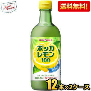 お買いものパンダのお皿プレゼント開催中★【送料無料】ポッカサッポロ ポッカレモン100 450ml瓶 24本(12本×2ケース) 保存料無添加 濃縮還元レモン果汁100％