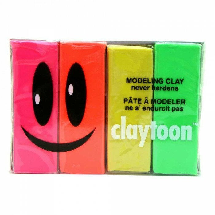 MODELING CLAY モデリングクレイ claytoon クレイトーン カラー油粘土　4色組 ネオン 1Pound　3個セット