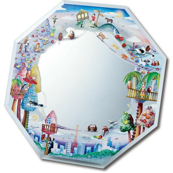 ユーパワー なかの まりの 八角 ミラー アート Mサイズ Animal Village NM-03501