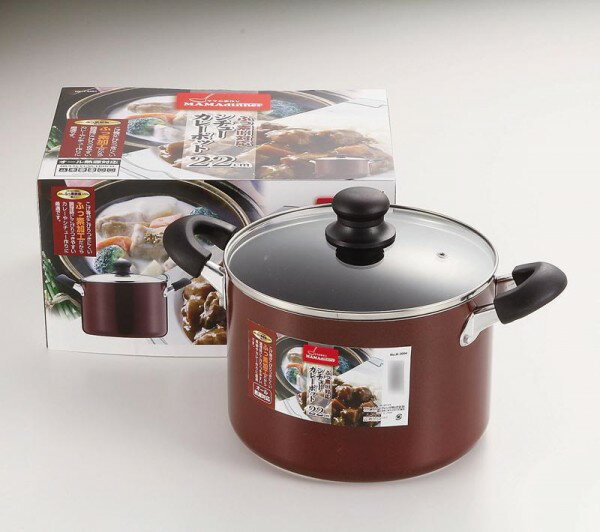 カレーシチューポット ガラス蓋付　カレーシチューポット ふっ素加工　22cm