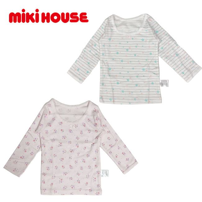 【セール30%OFF】ミキハウス mikihouse 星ボーダー＆小花 長袖Tシャツセット 80cm-140cm 2枚セット 2枚組 肌着 下着セット アンダー インナー 長袖 ベビー キッズ 子供 女の子【10-2410-381】