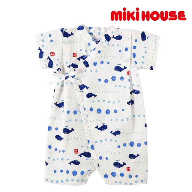 【楽天スーパーセール40％OFF】ミキハウス mikihouse くじら柄 甚平オール 夏 ベビー 男の子 赤ちゃん 甚平 祭り (60-80cm)【12-7501-972】sm