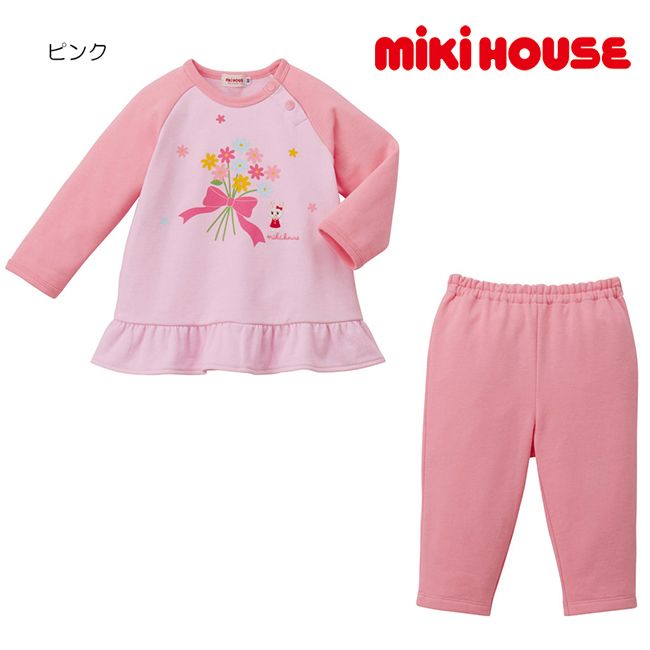 【楽天スーパーセール40%OFF】ミキハウス mikihouse お花 うさこ ミニ裏毛パイルパジャマ 寝巻 パジャマ 長袖 かわいい ベビー キッズ 子供 女の子（80-130cm）【13-7302-264】