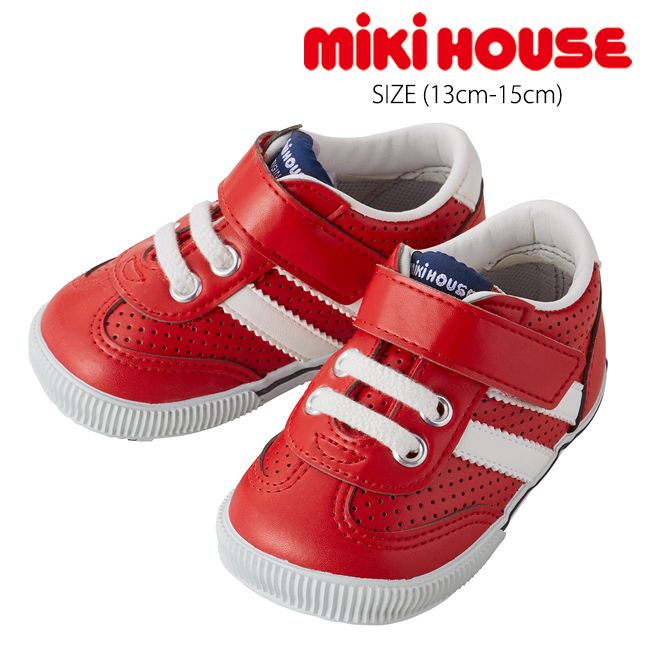 楽天Pockybear【セール30％OFF】ミキハウス mikihouse スポーティセカンドベビーシューズ （13cm-15cm） シューズ 靴 スニーカー セカンドシューズ フェイクレザー スポーティー ライン ロゴ かわいい おしゃれ 子供 キッズ 男の子 女の子【13-9301-618】