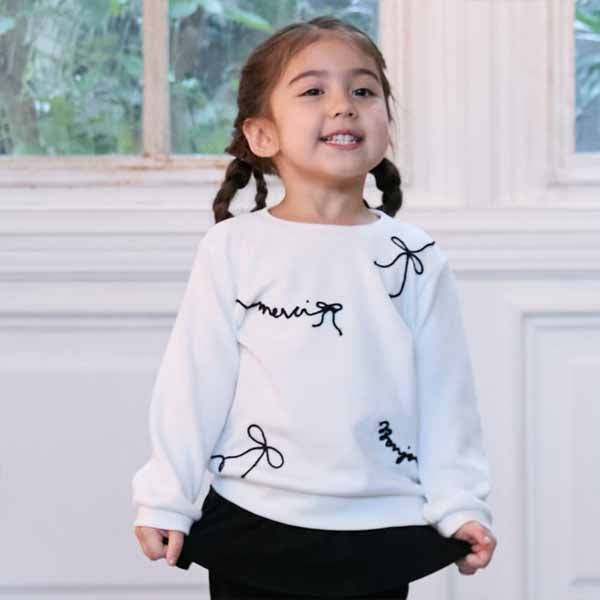 【購入金額に応じてノベルティプレゼント】【セール30%OFF】プティマインロゴ刺しゅう長袖Tシャツ(100cm-130cm)トップス長袖TシャツロンT刺繍リボンロゴ秋冬春通園通学かわいい子供子供服キッズ女の子petitmain【9653213】