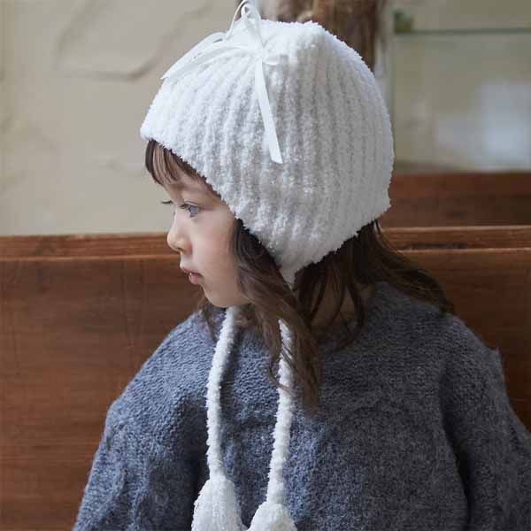 【セール30%OFF】プティマイン マシュマロねこ耳ニット帽 (52cm・54cm) 帽子 ぼうし ボウシ ニット帽 猫耳 リボン ネコ 通園 通学 グッズ 防寒 子供 子供用 キッズ petit main 【9654402】