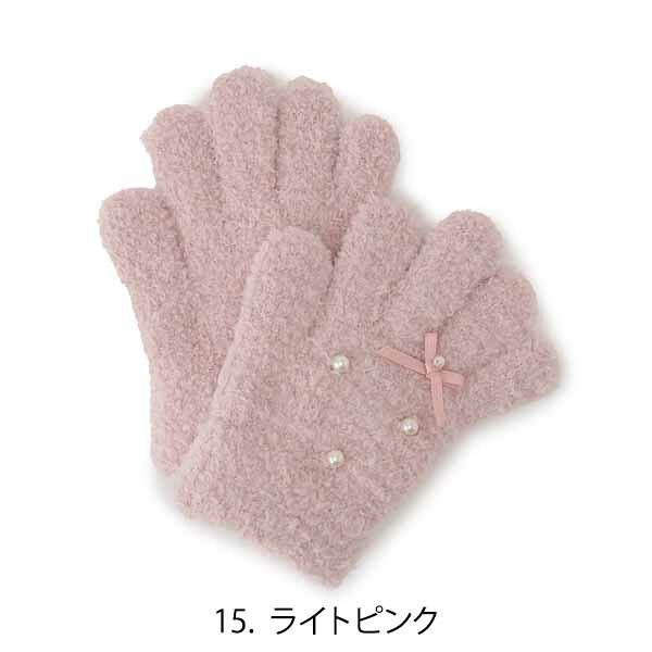 Pockybearの【セール30%OFF】プティマインパールリボン手袋(S・M)手袋5本指防寒かわいいおしゃれフェイクパールギフトプレゼント冬小物冬キッズ子供用女の子petitmain【9654412】｜アングル2