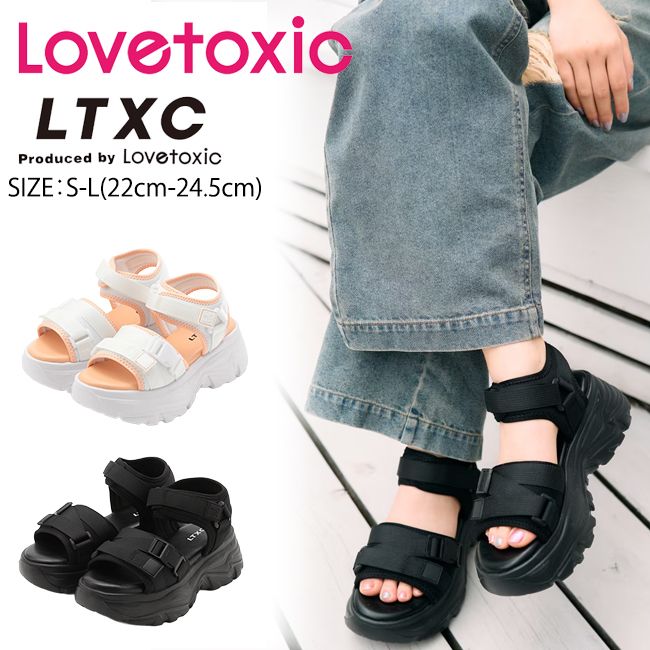樂天商城 - 【購入金額に応じてノベルティプレゼント】ラブトキシック【LTXC】厚底スポーツサンダル《S-L(22-24.5cm)》サンダル シューズ 靴 クツ くつ スポサンスポーツサンダル 厚底 クロスベルト ロゴ 子供 キッズ ジュニア レディース Lovetoxic【7761432】