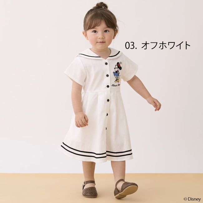 【10%OFFクーポン対象】【セール10%OFF】プティマイン【Disney】セーラーワンピース (90cm-130cm) ワンピース スカート 半袖 セーラー ディズニー ミニーマウス ミニー ミッキーマウス ミッキー 刺繍 マリン 子供服 子供 キッズ 女の子 petit main【9662318】 2