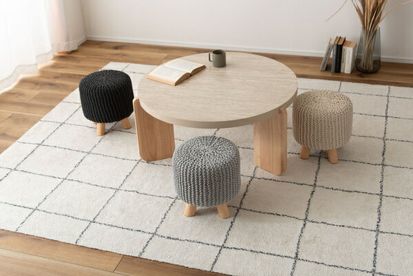 スツール 高さ30cm ラウンド 円形 木製 ファブリック 軽量 コンパクト 完成品