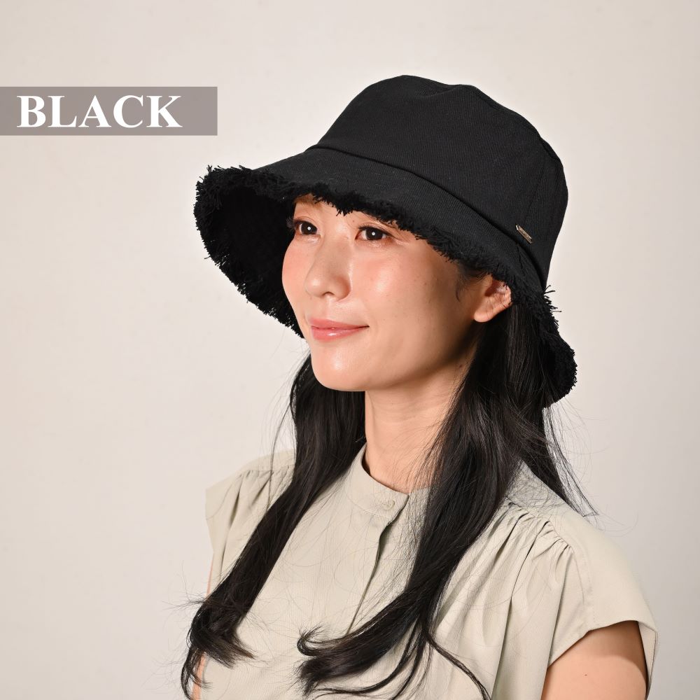 カツラギ フリンジ バケットハット アイボリー ベージュ ブラック 帽子 レディース...