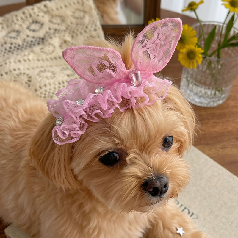 犬 ヘアアクセサリー 【全7色】 レース＆リボン バタフライ ヘアピン バレッタ ワ...