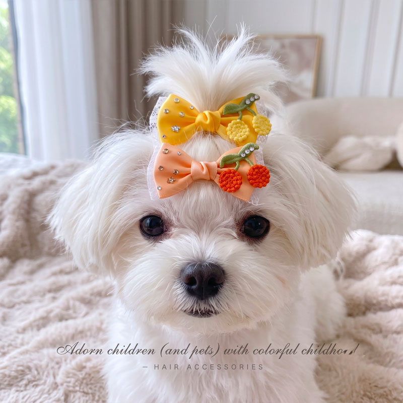 犬用 ヘアピン リボン チェリー 【選べる プラバレッタ / ワンタッチピン】 さくら...
